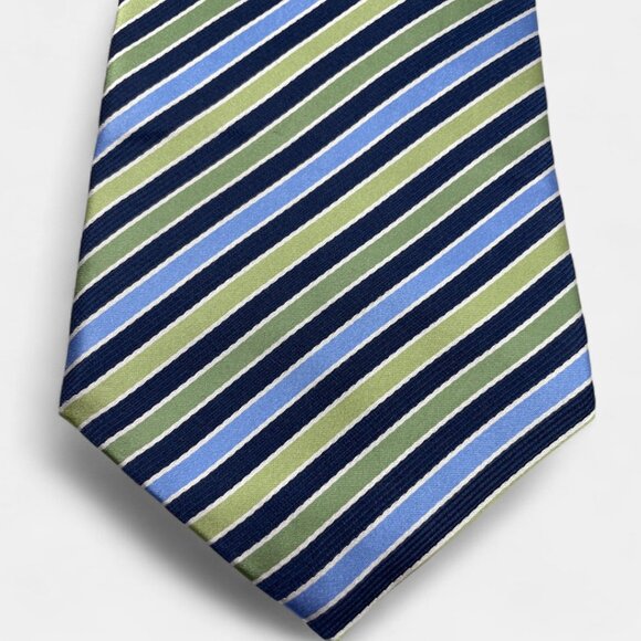 Geoffrey Beene Silk Tie Striped Geometric XL Extra Long Green Blue - Picture 1 of 6
